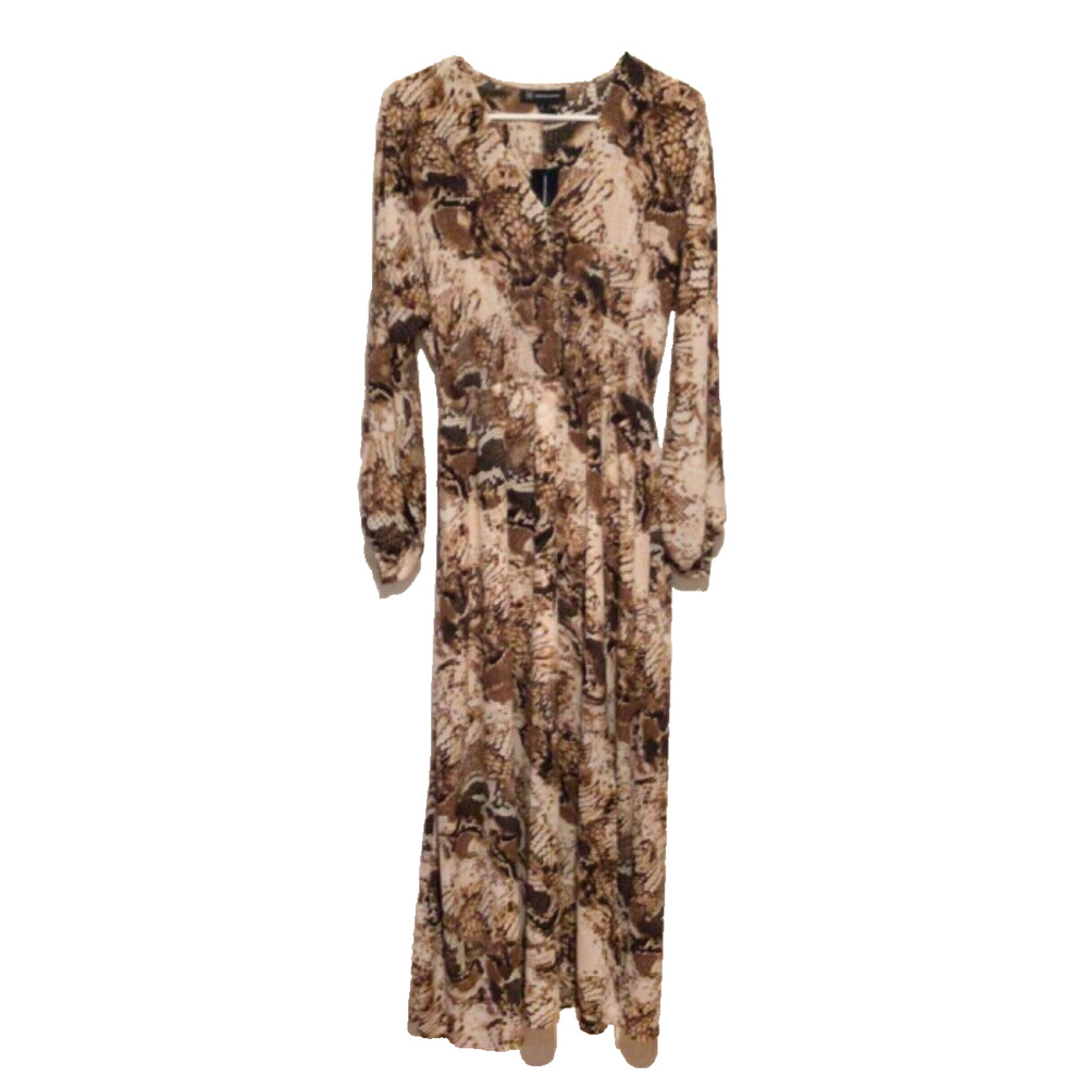 NWT INC Snake Print Long Sleeve Maxi Dress Elastic Waist Women’s Size Small